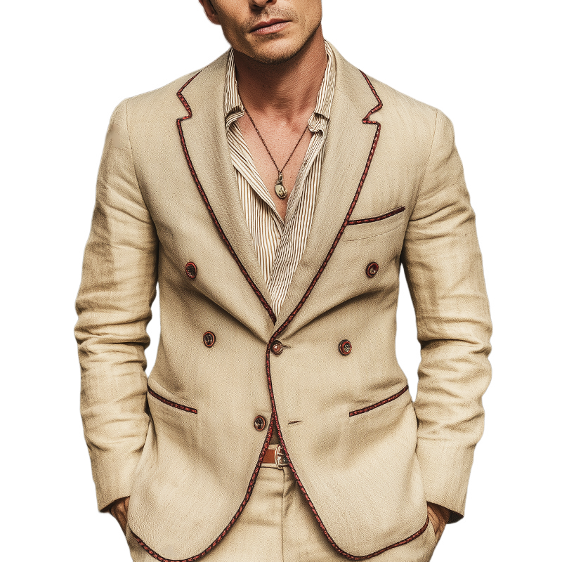 Men's Classic Business Khaki Double-breasted Blazer MTA2868I8U