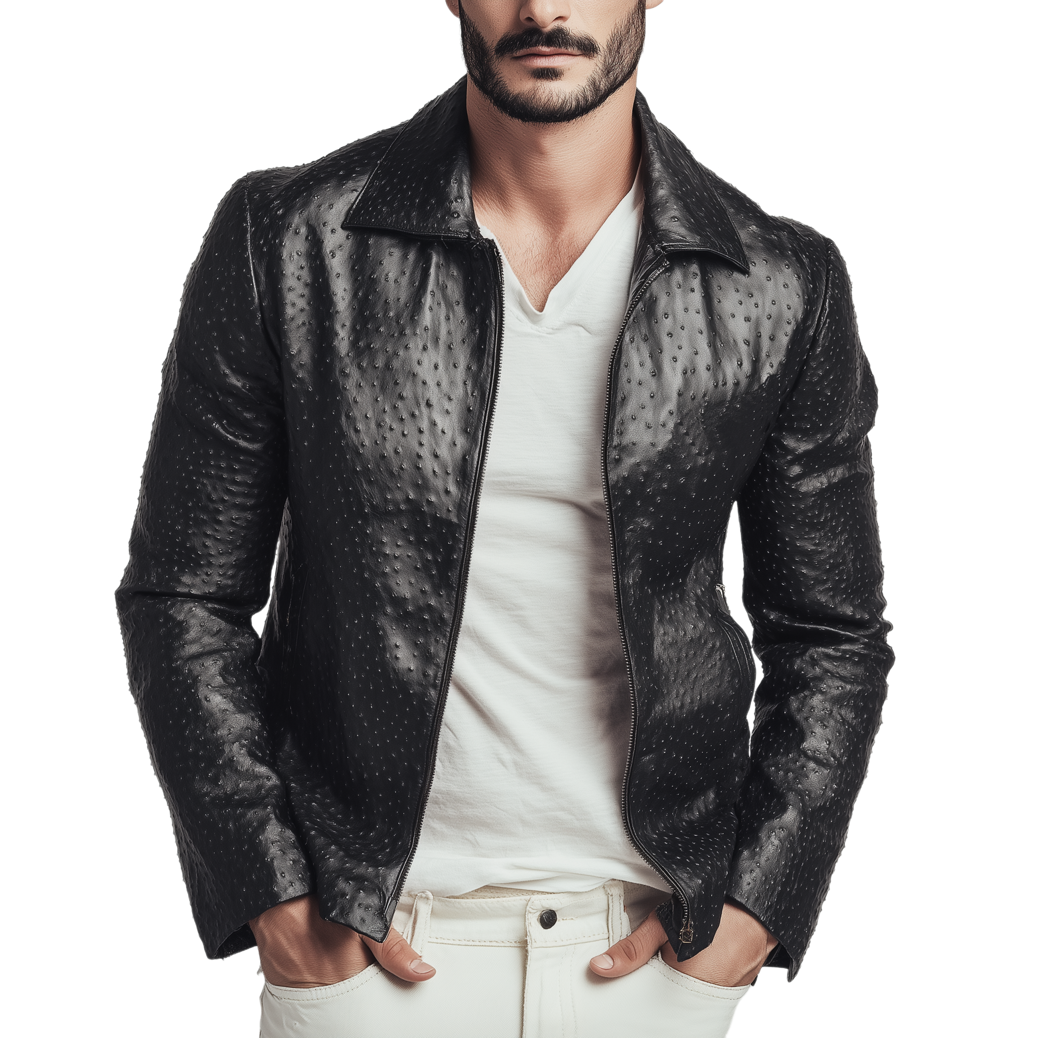 Men's Classic American Retro Lapel Textured PU Leather Slim Zipper Jacket MTA1671H5K