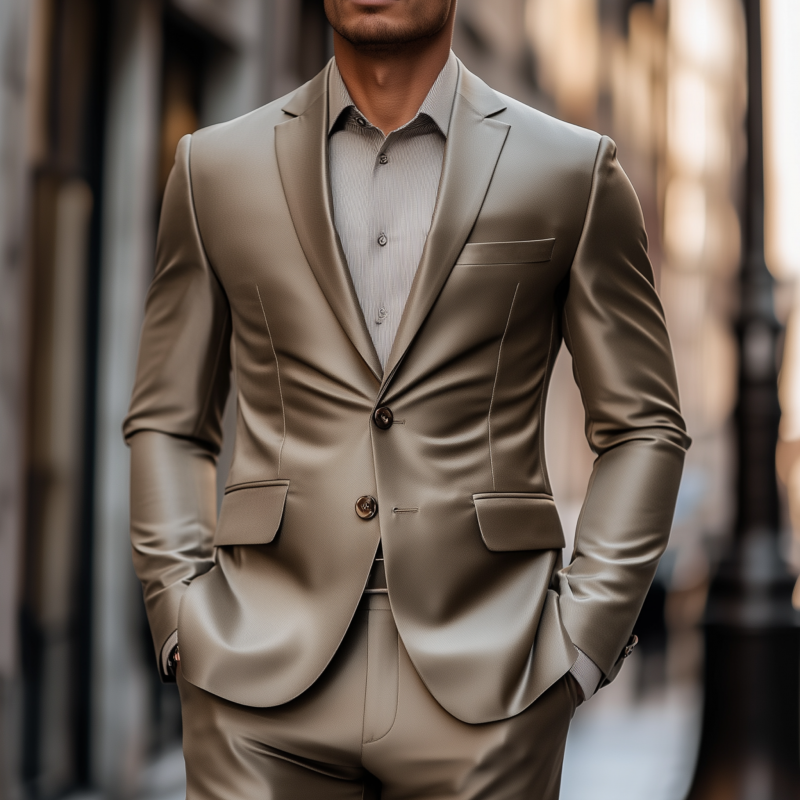 Men's Vintage Elegant Solid Color Satin Notch Lapel Single Breasted Slim Fit Blazer MTA2875G2M