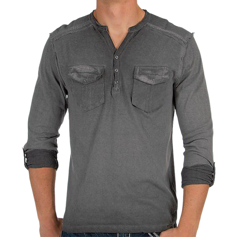 Men's Classic Casual Henley Collar Multi-Pocket Long Sleeve T-Shirt 95078256K