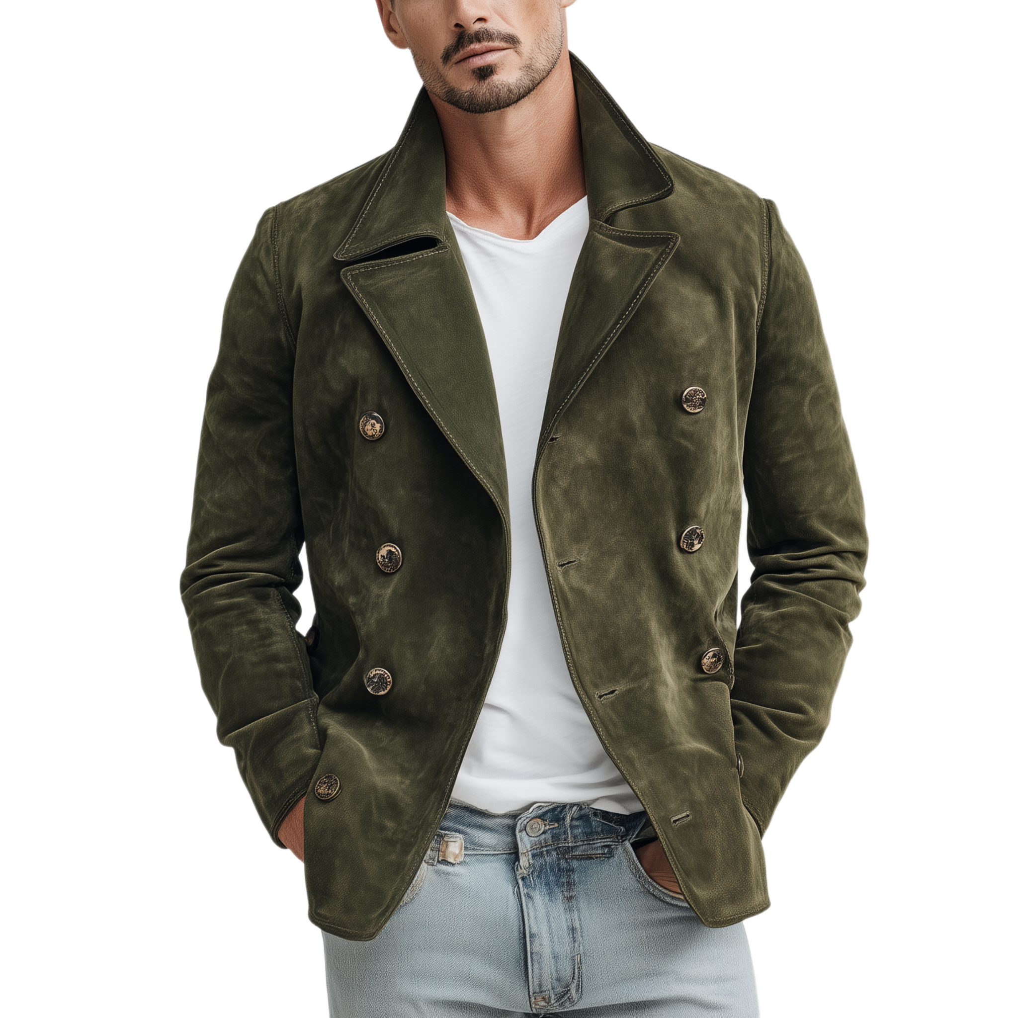 Men's Classic Casual Lapel Suede Double Breasted Jacket MTA2666H1K