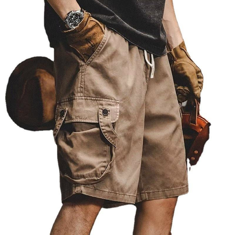 Men's Solid Color Cargo Retro Multi-pocket Shorts 72299233X