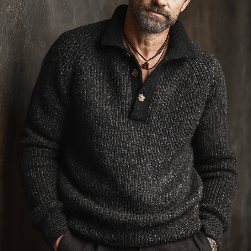 Men's Business Three-Button Polo Collar Knit Sweater MTA0552L4U