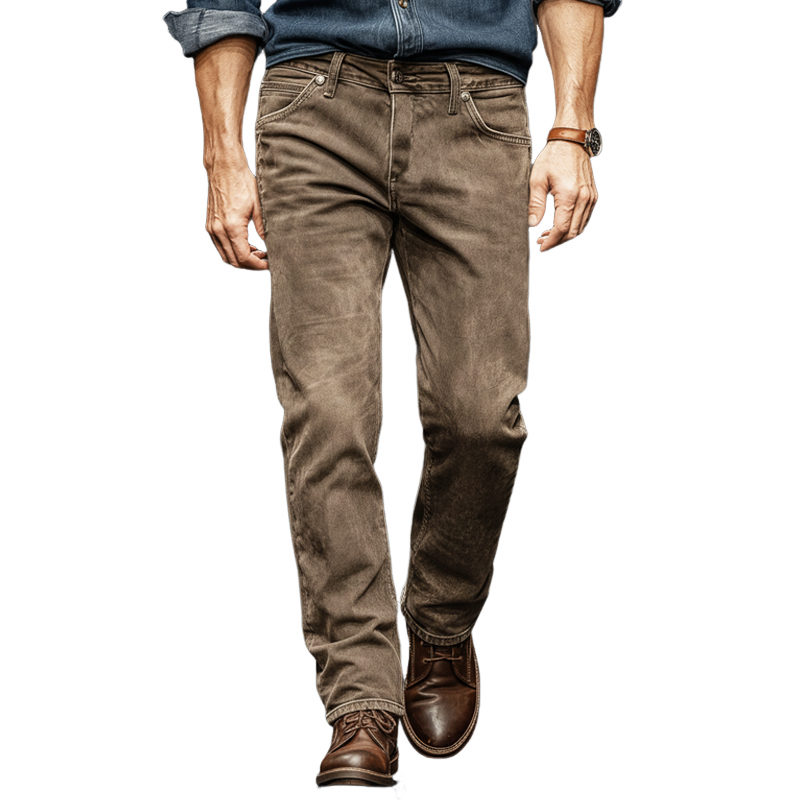 Men's Classic Brown-grey Straight-leg Slim-fit Jeans MTA2721J5U