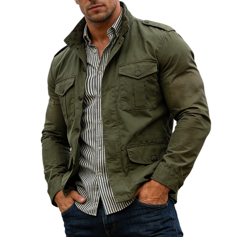 Men's Retro Casual Cotton Lapel Outdoor Workwear Button Jacket MTA1546L3TO