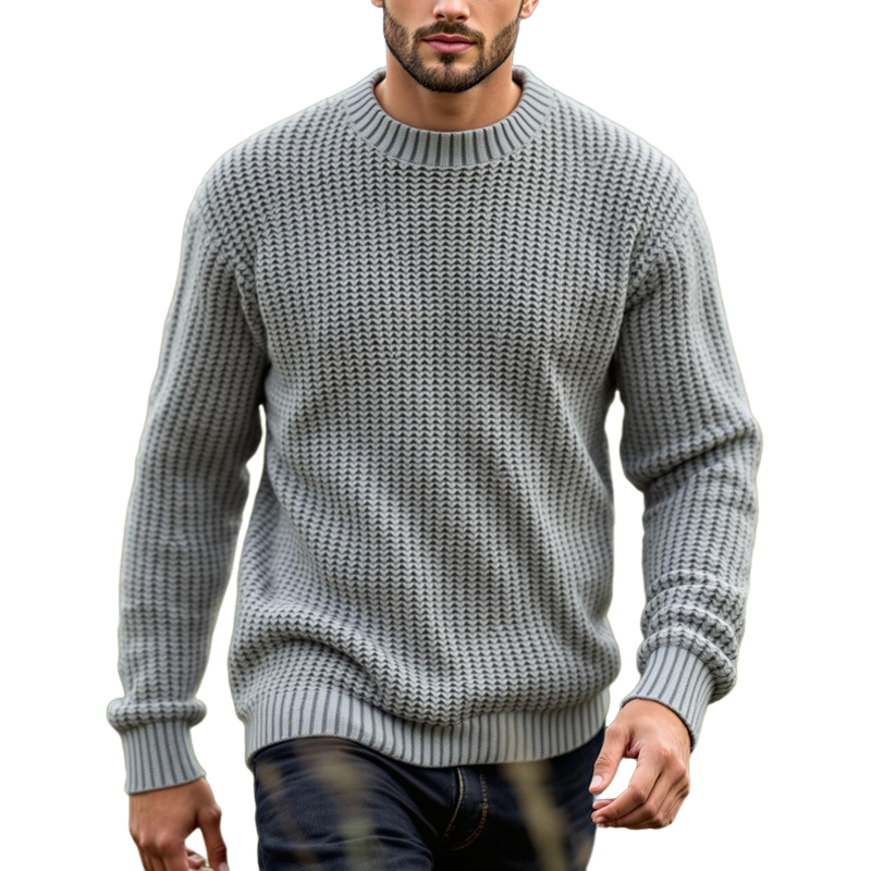 Men's Solid Color Round Neck Long Sleeve Sweater MTA1102I6Z