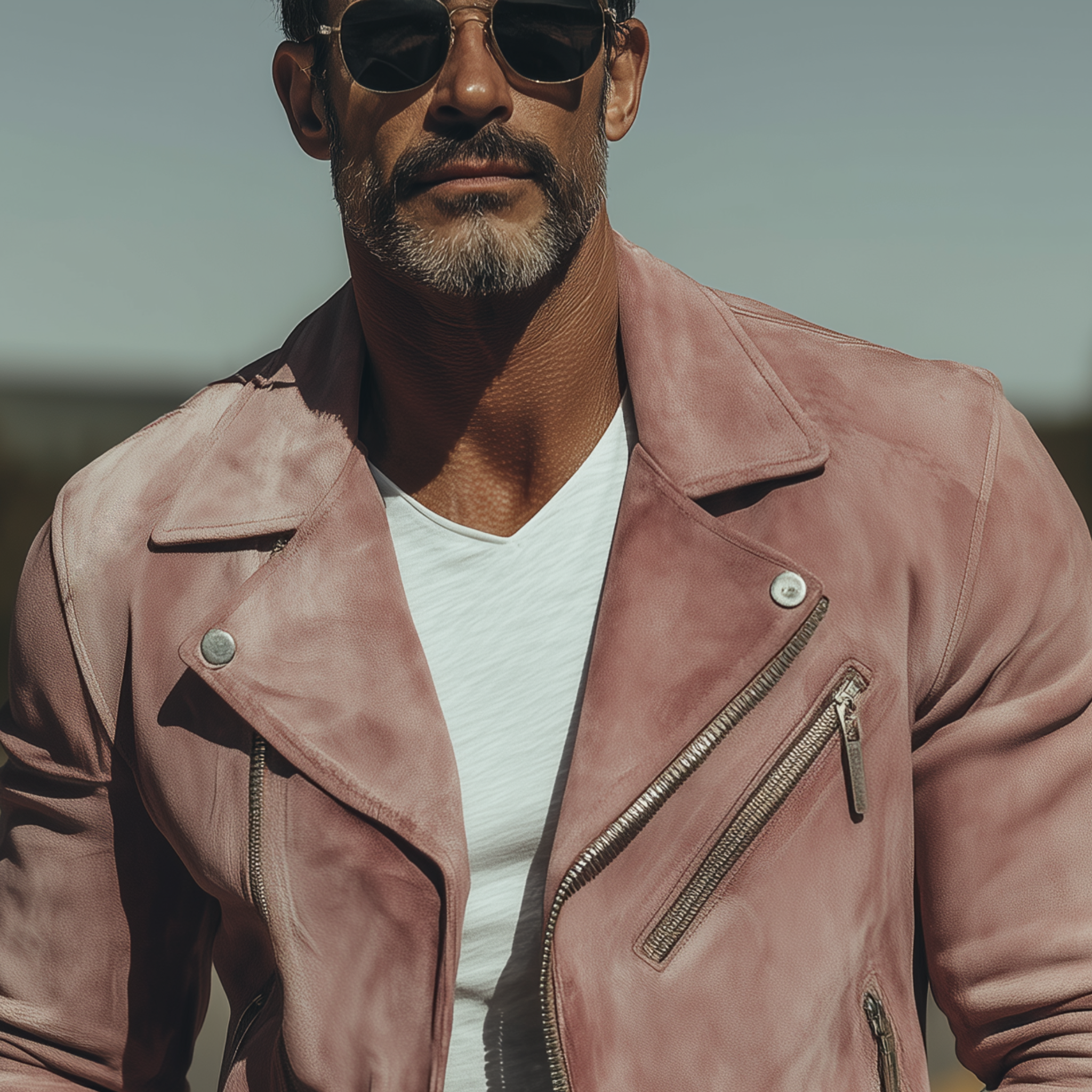 Men's Classic American Retro Lapel Pink Suede Motorcycle Jacket MTA2012H0K
