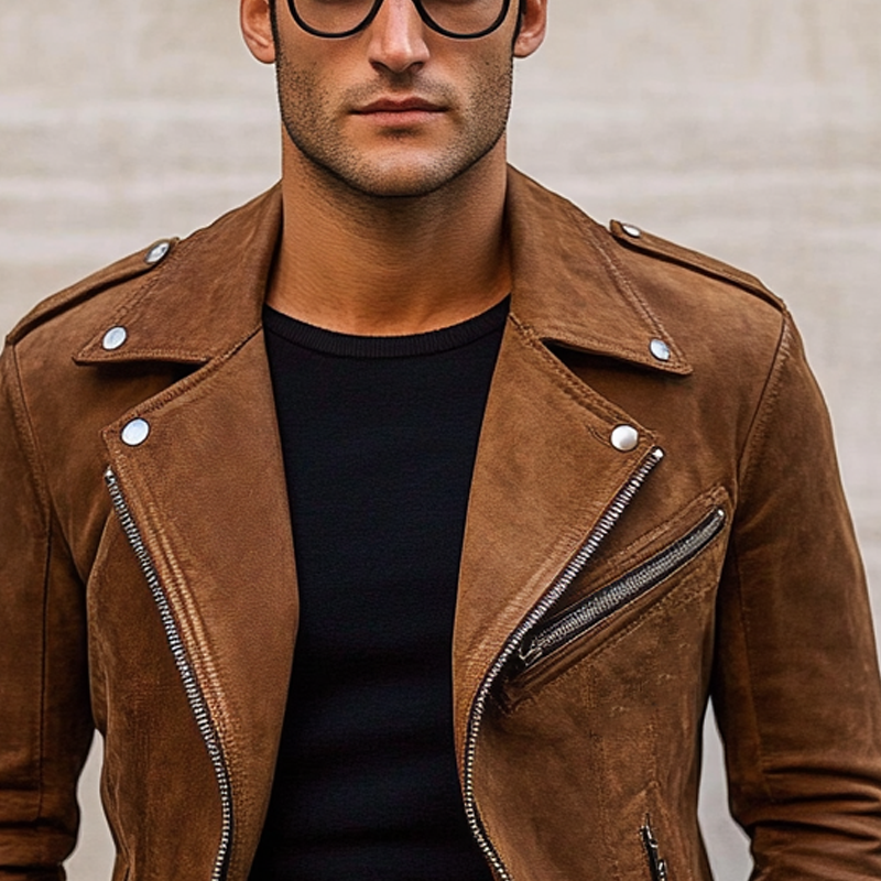 Men's Vintage Faux Suede Motorcycle Zip-Up Jacket MTA0183I0X
