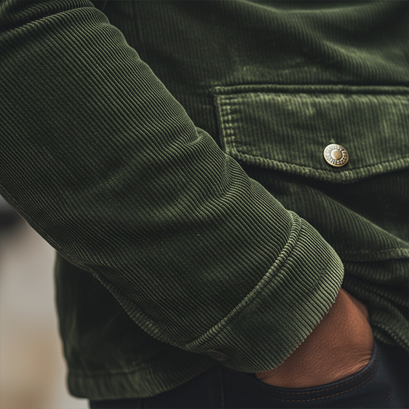 Men's Winter Retro Glossy Corduroy Jacket With Detachable Fur Collar MTA0170K0P