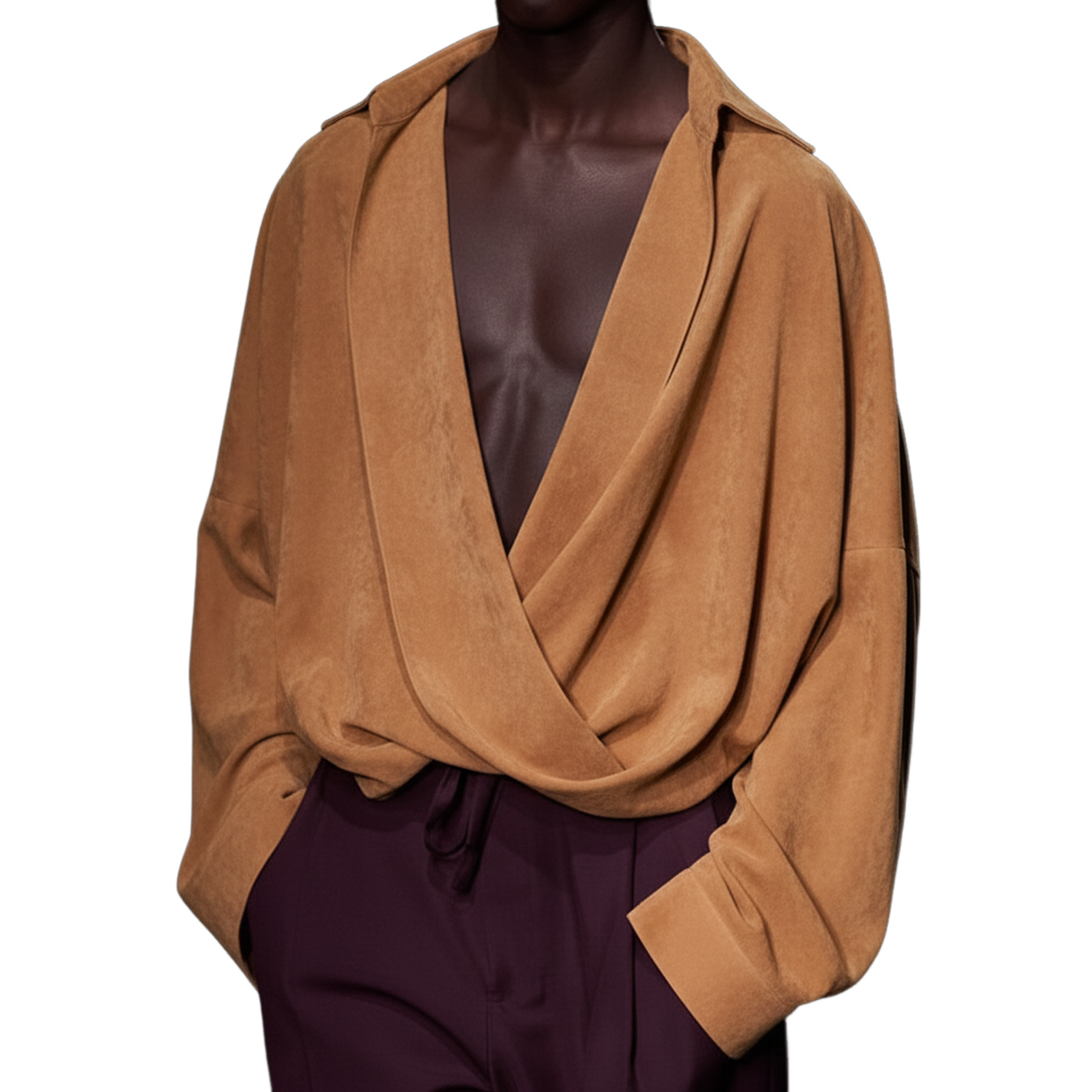 Men's Vintage-style Sexy Deep V-neck Faux Suede Long-sleeved Shirt MTA0803L4K