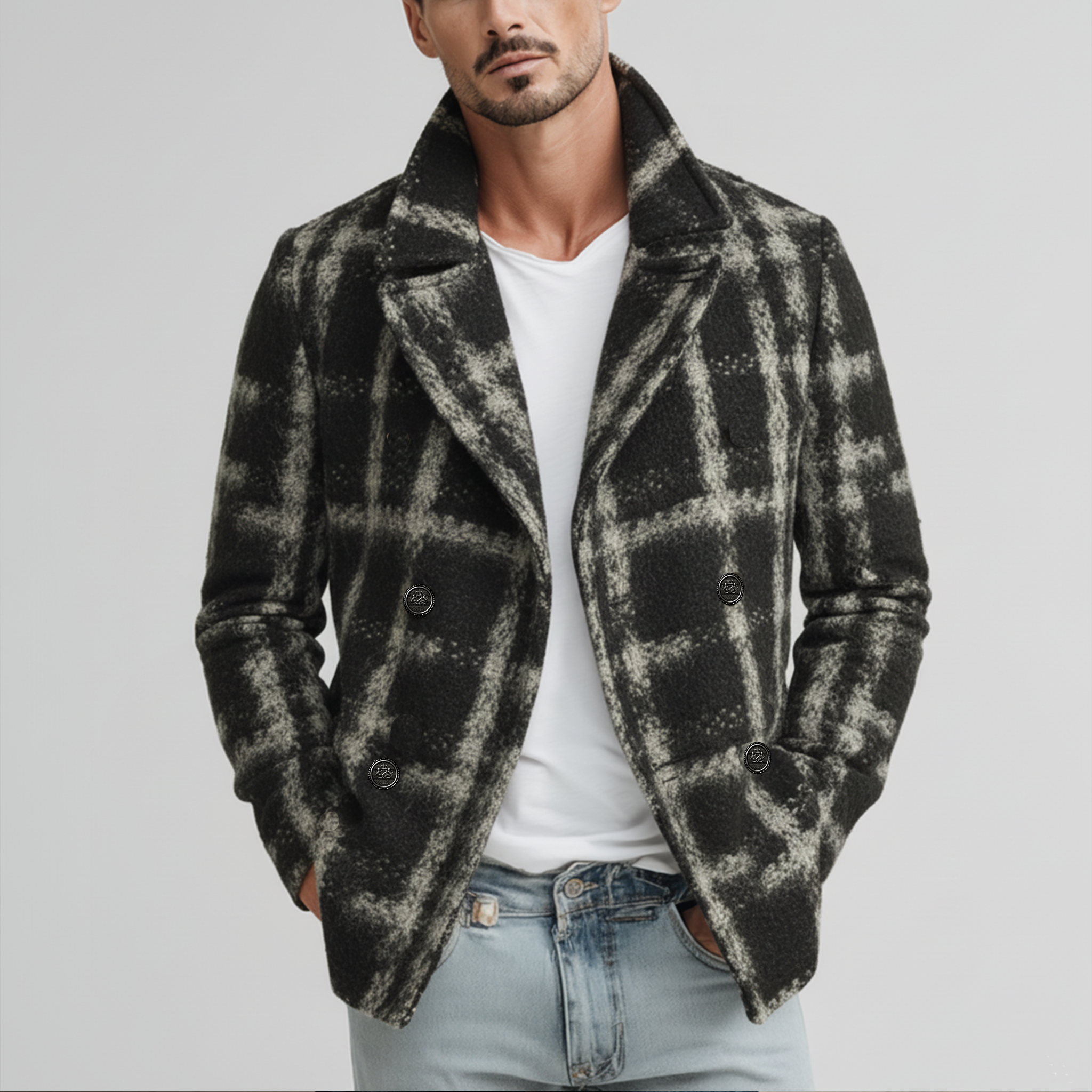 Men's Classic Casual Lapel Double-breasted Faux Woolen Jacket MTA2329I5K