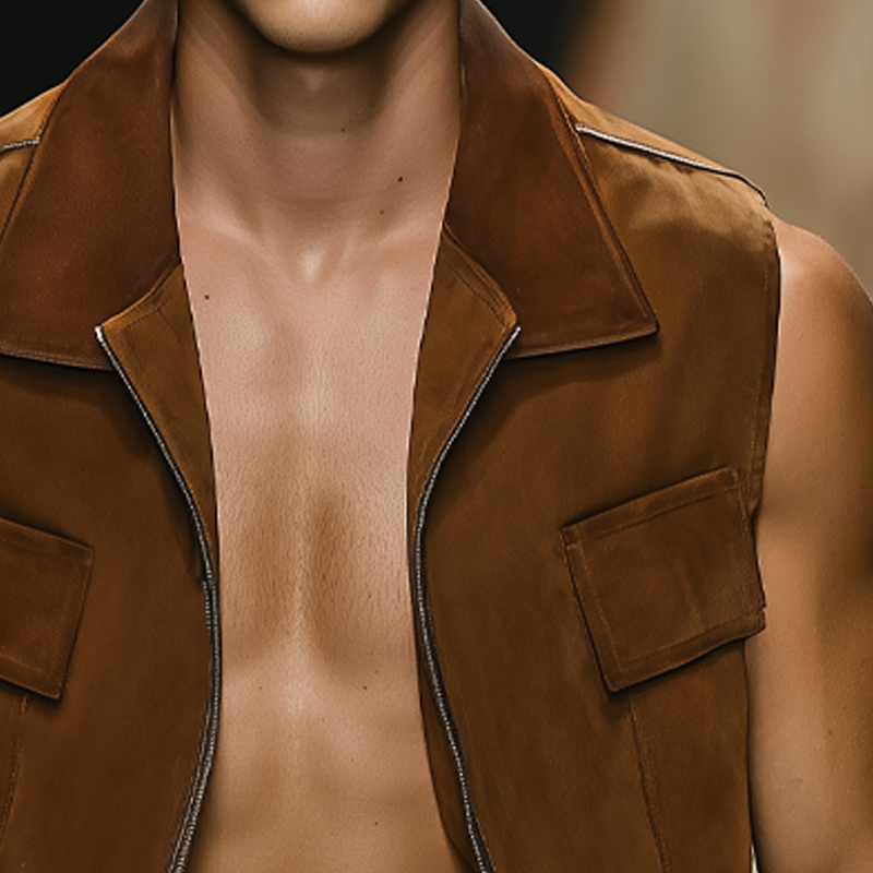 Men's Classic Suede Zip-Up Lapel Vest MTA1665F3U