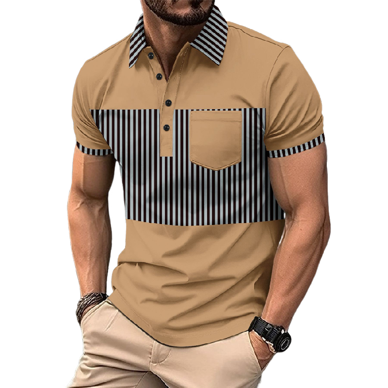 Men's Stripe Print Short Sleeve Polo Shirt 18376021X