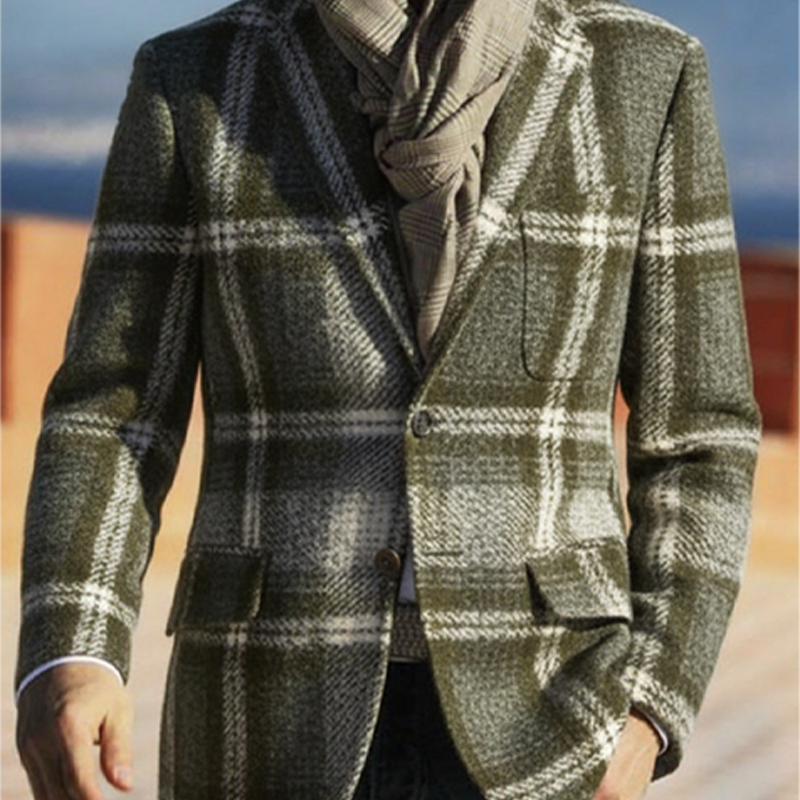 Men's Classic Plaid-patterned Blend Fabric Double-breasted Blazer MTA1820I0U