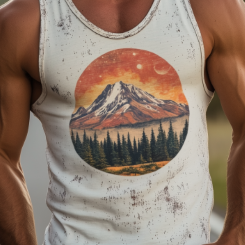 Men's American Retro Casual Yellowstone Park Series Printed Cotton Tank Top 91700452K