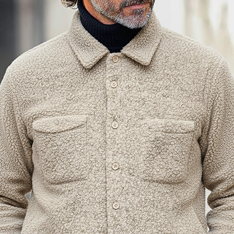 Men's Solid Color Casual Polar Fleece Lapel Multi-Pocket Jacket MTA3050I7X