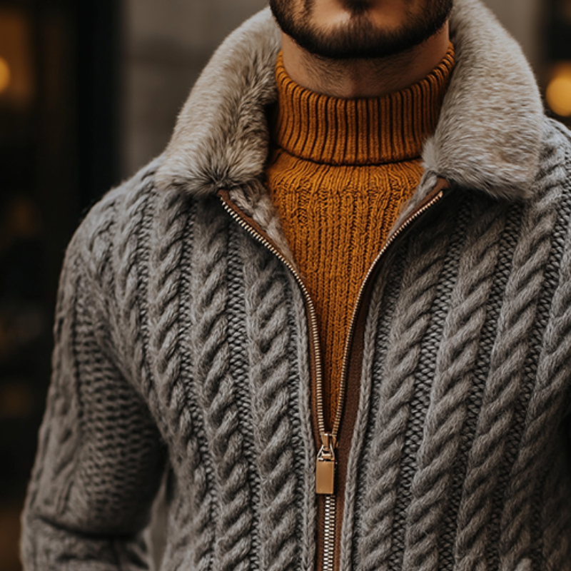 Men's Retro Casual Knitted Plush Warm Zipper Jacket MTA2294I4TO