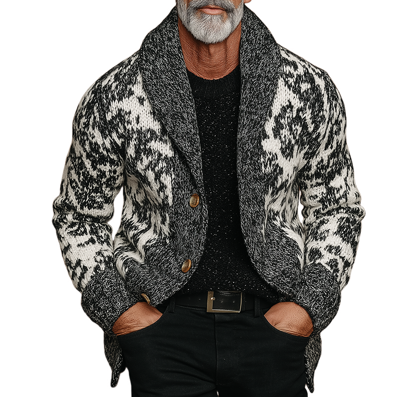 Men's Retro Casual Knitted Floral Color-Blocked Cardigan MTA0612K9TO