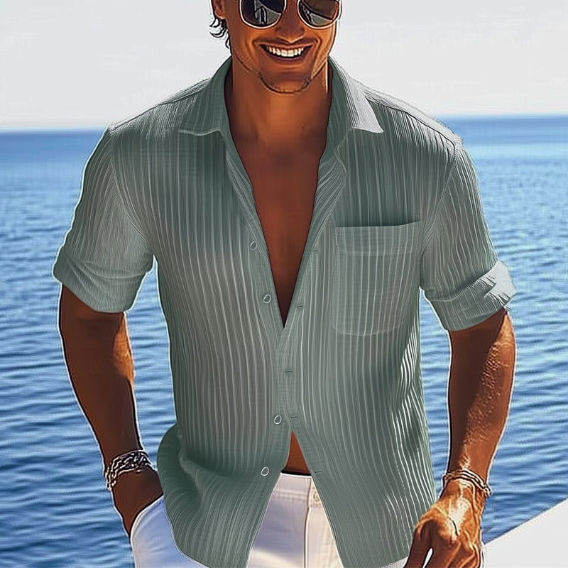 Men's Summer Casual Striped Button Short Sleeve Shirt MTA3006D2U