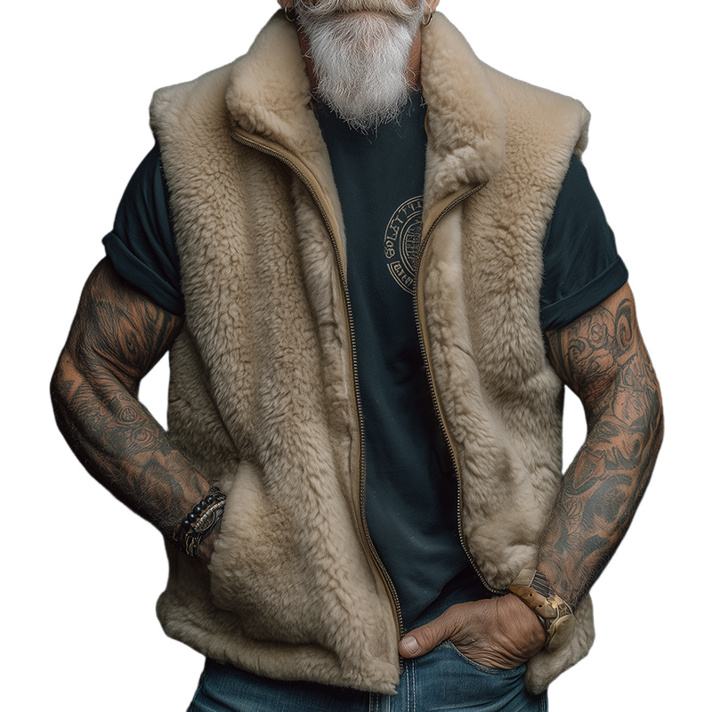 Men's Retro Casual Street Style Plush Warm Zipper Vest MTA1606I5TO