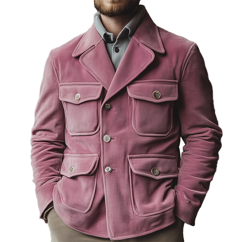 Men's Winter Vintage Multi-pocket Corduroy Button-up Jacket MTA1606L2P