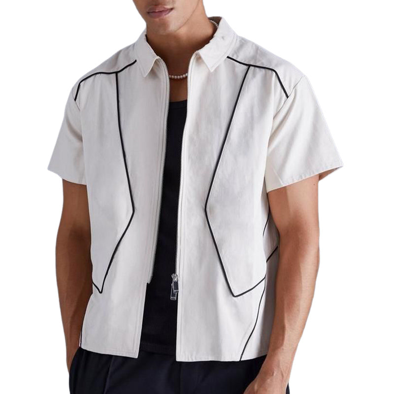 Men's Summer Basic Lapel Zipper Short Sleeve Shirt MTA0764E8U