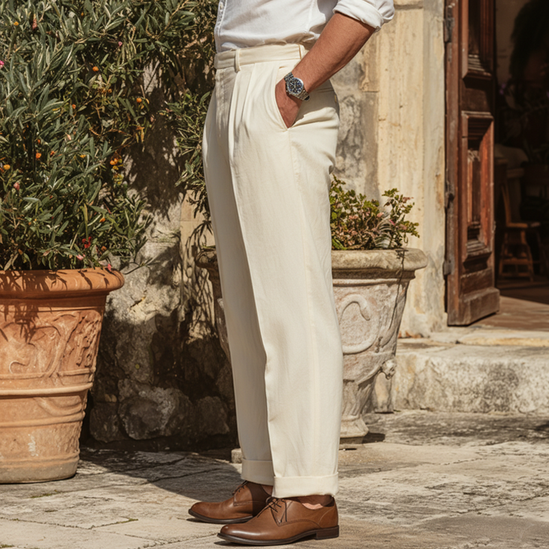 Men's Classic Business Beige Cotton Blend Suit Pants MTA1574L1U