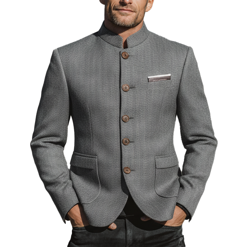 Men's Winter Fashionable Herringbone Faux Wool Stand Collar Jacket MTA2471I5P