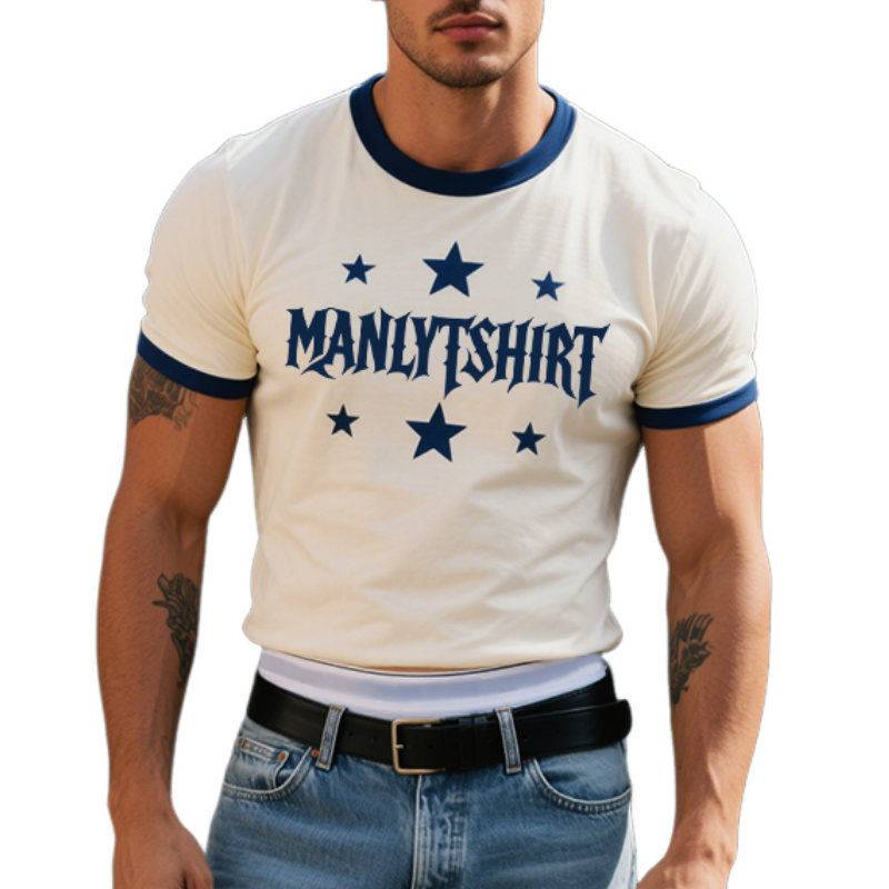 Men's Retro Casual Cotton Printed Star Round Neck Short Sleeve T-Shirt MTA2985E4TO