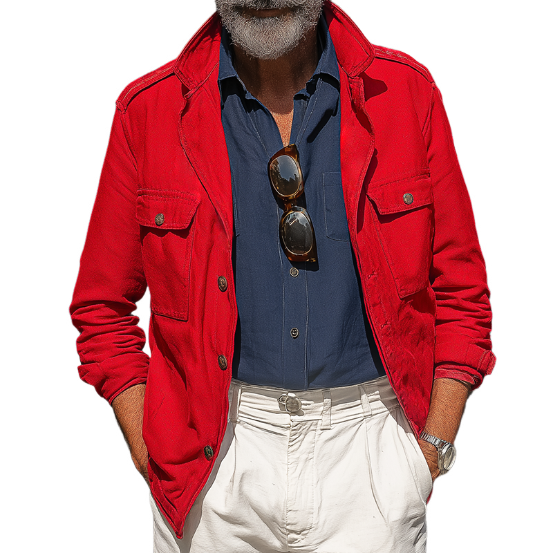 Men's Retro Casual Street Style Solid Color Cotton Lapel Jacket MTA3016H5TO