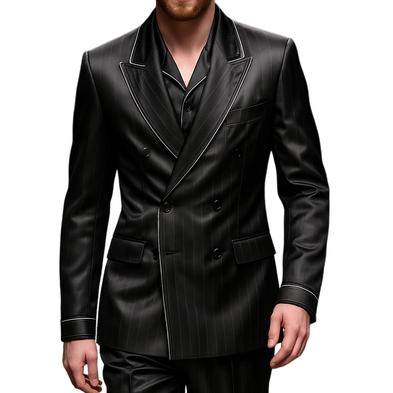 Men's Retro Casual Satin Stripe Print Luxury Blazer MTA2291G4TO