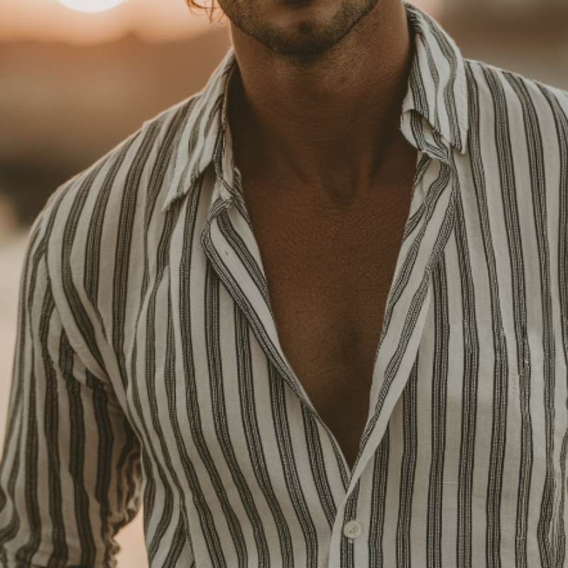 Men's Retro Casual Striped Lapel Long-Sleeve Shirt MTZ0598A5TO