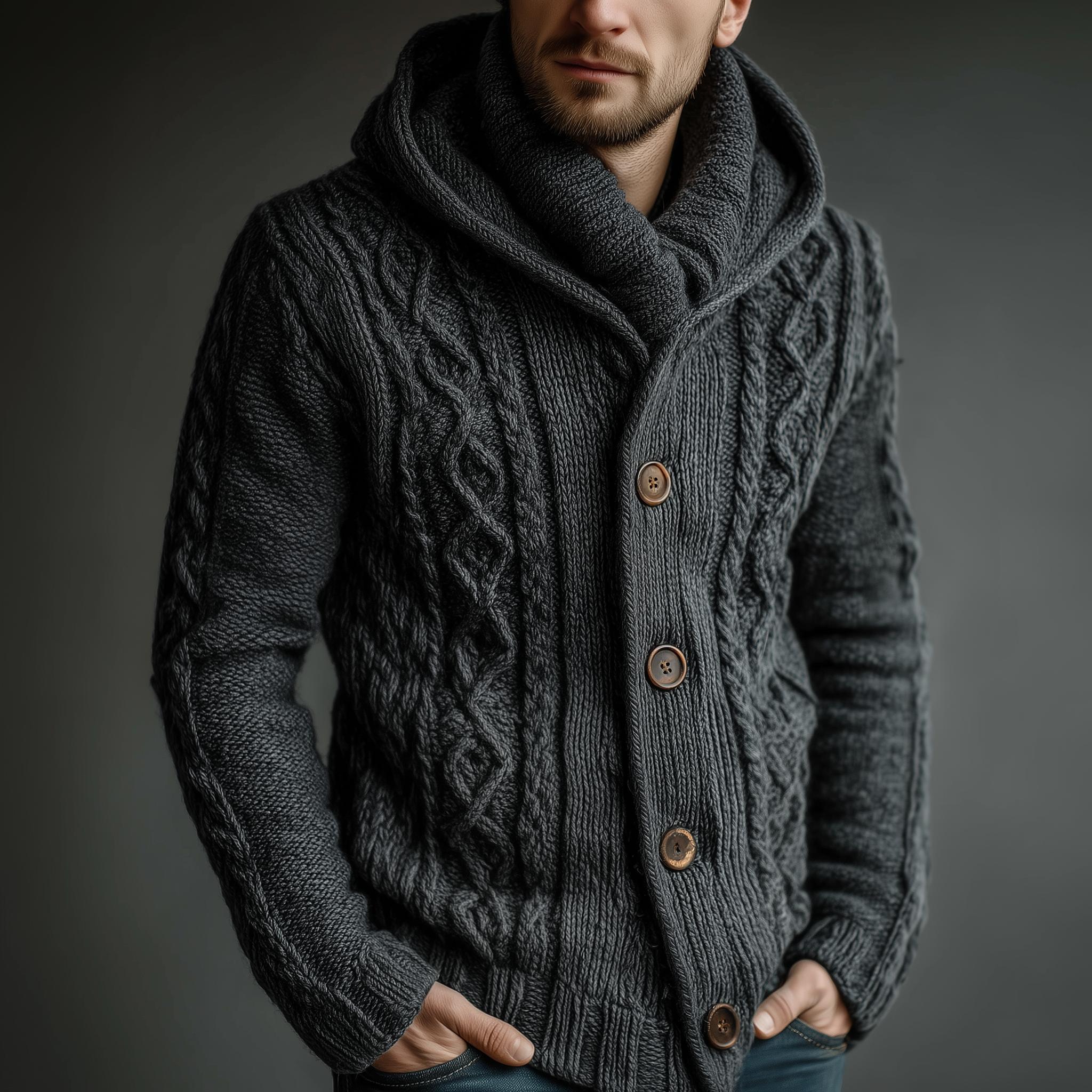 Men's Classic Vintage Jacquard Hooded Knit Cardigan MTA2321I9K