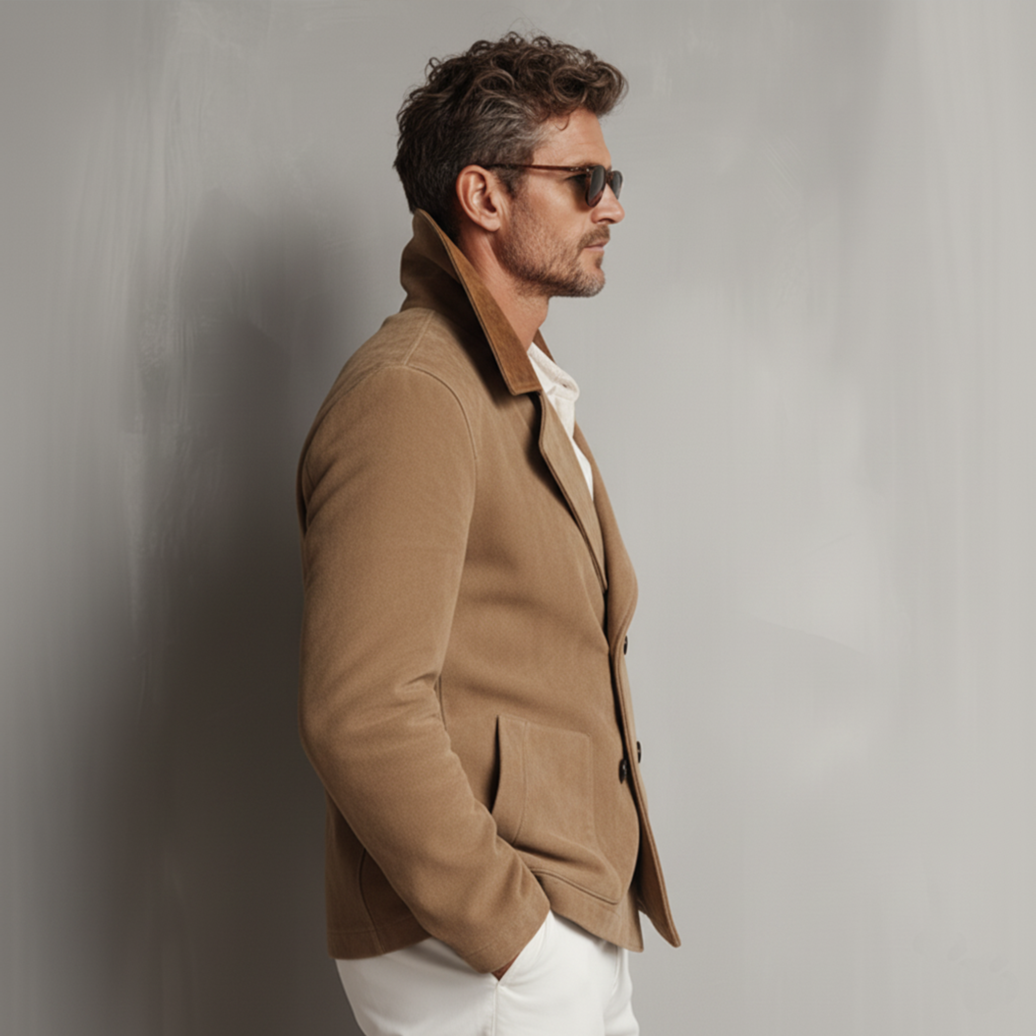 Men's Classic Retro Western Tough Style PU Leather Lapel Double-breasted Faux Suede Jacket MTA2235J5K