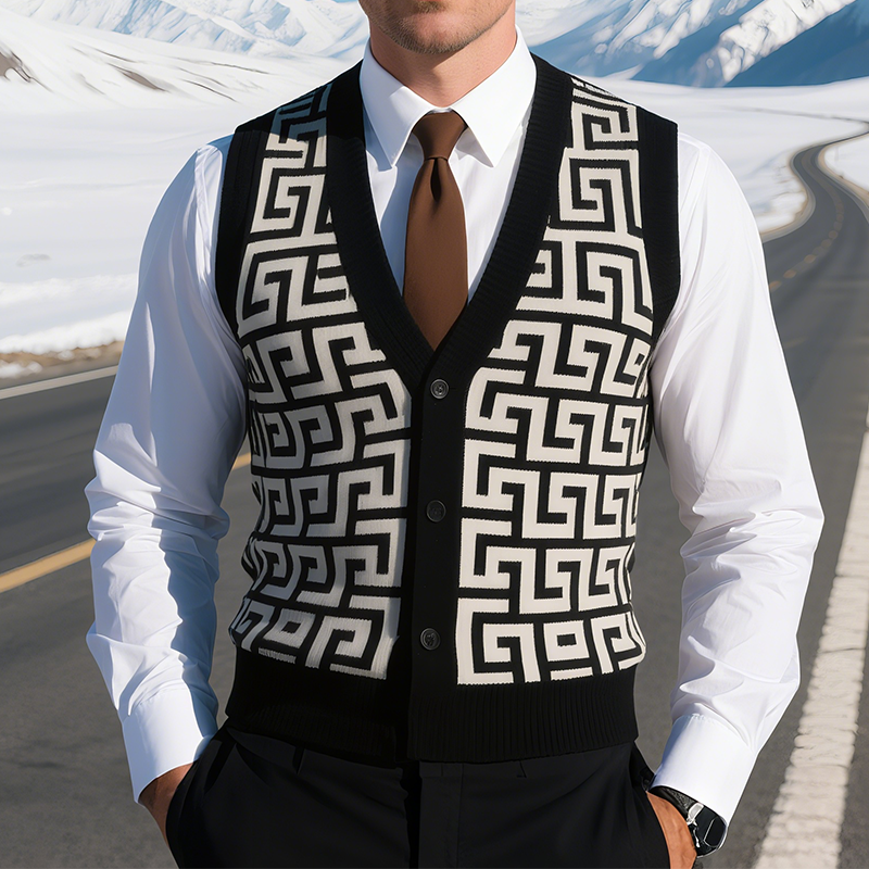 Men's Retro Casual Herringbone Geometric Knitted Vest MTA2218G7TO