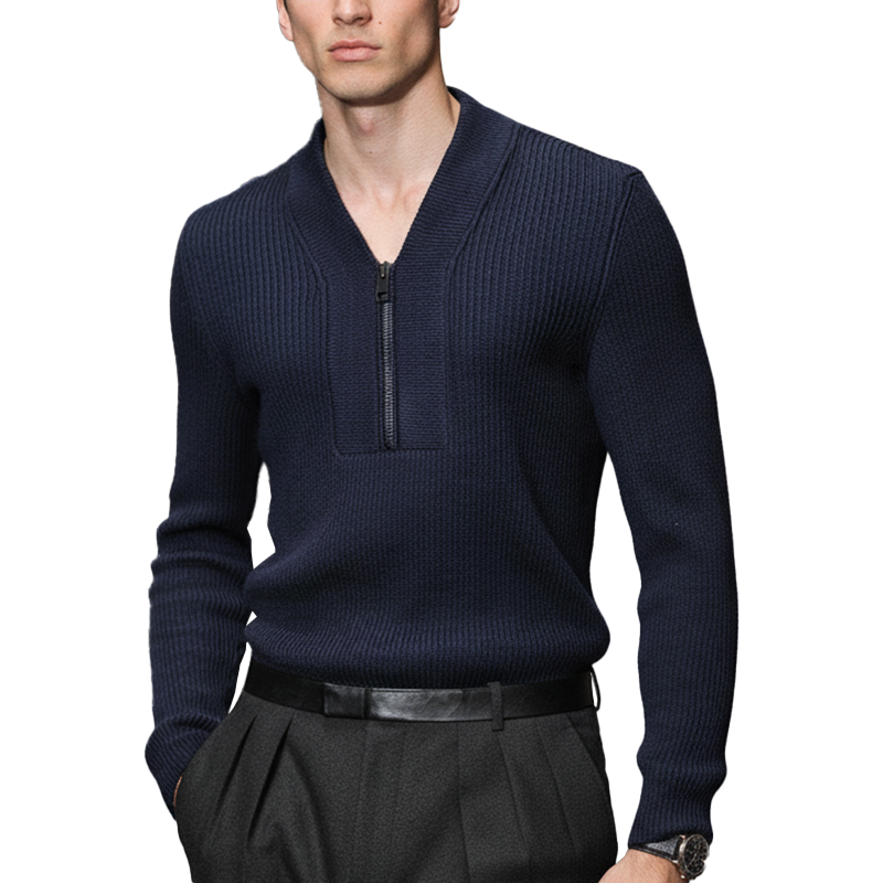 Men's Retro Cotton Yarn Knit Half-Zip Slim Fit Sweater MTA1014L2P