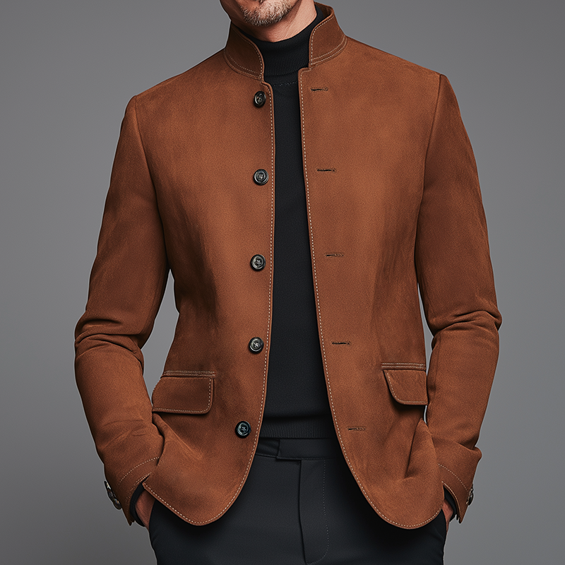 Men's Vintage Casual Suede Stand Collar Single Breasted Jacket MTA2810H3TO