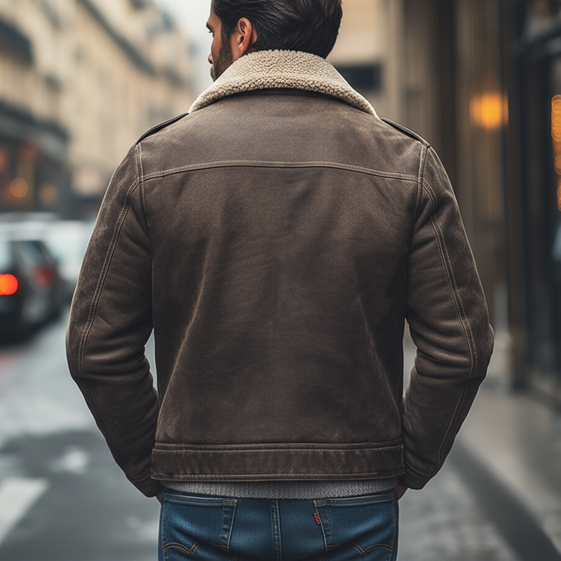 Men's Winter Suede Patchwork Lamb's Wool Collar Zip-up Jacket Jacket MTA0389K2U