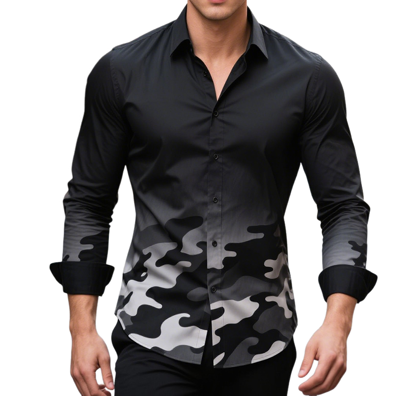 Men's Retro Casual Gradient Camouflage Print Lapel Long Sleeve Shirt MTA0872H8TO