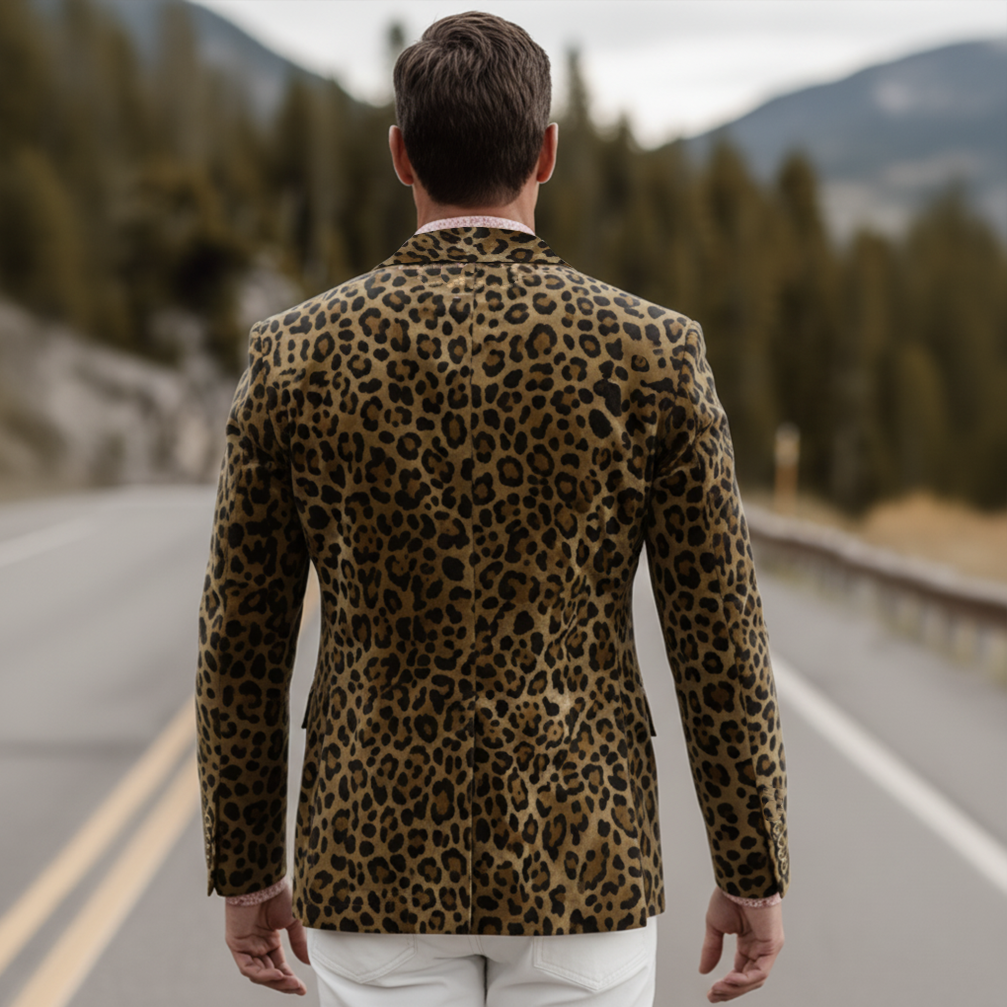 Men's Classic Western Vintage Leopard Faux Suede Single-Breasted Slim-Fit Blazer MTA1803I1K