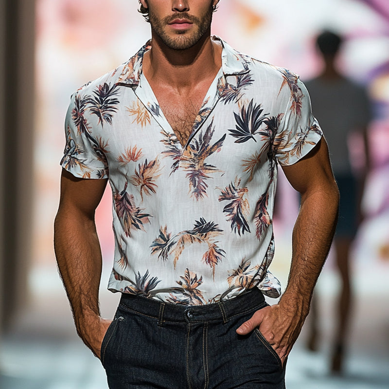 Men's Holiday Print Pullover Lapel Short Sleeve POLO Shirt MTA3074E1X