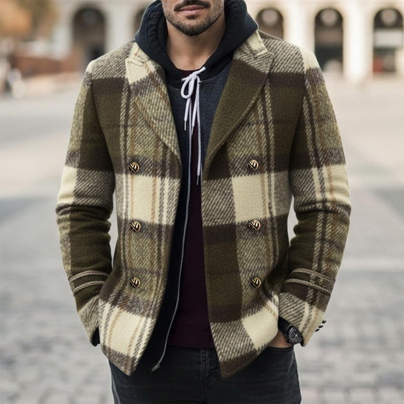 Men's Classic Plaid Double Breasted Notch Lapel Jacket MTA2568I2U
