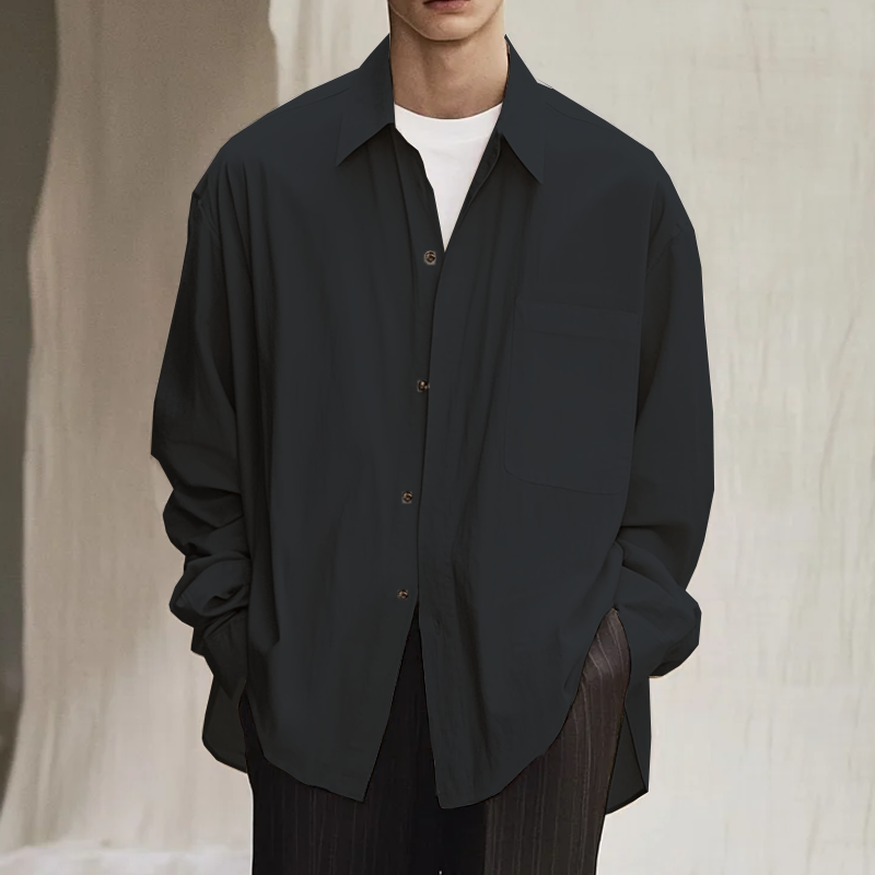 Men's Casual Loose Skin-friendly Cotton Lapel Long-sleeved Shirt MTA0812H6U