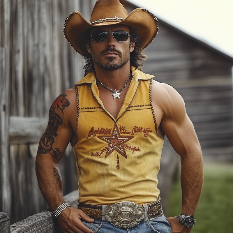 Men's Summer V-neck Vintage Embroidered Tank Top MTA2960E6U
