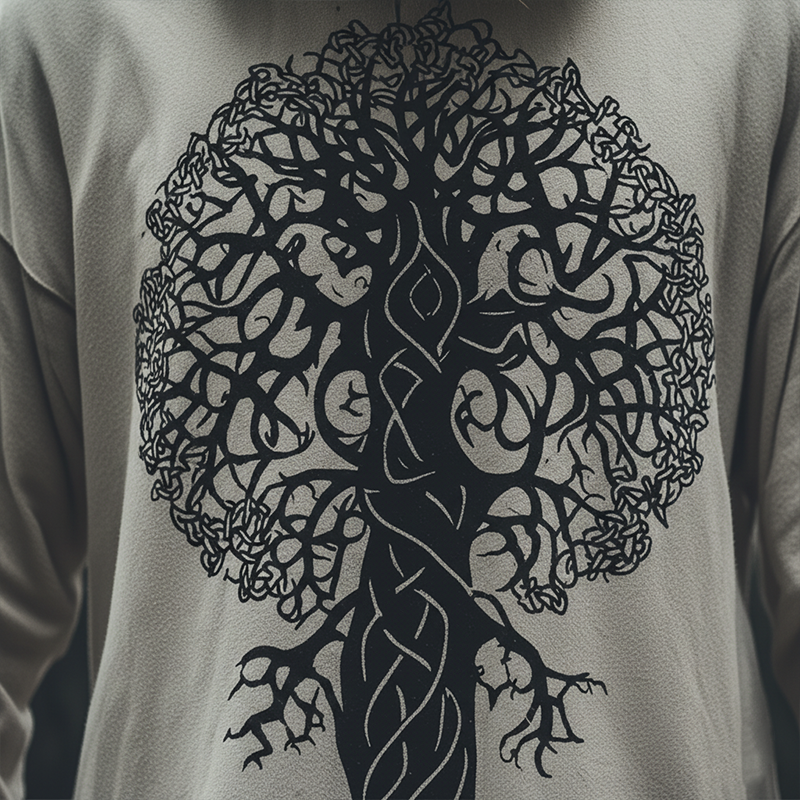 Men's Fashion Tree Of Life Print Cotton Blend Hooded Robe MTA1727K3P