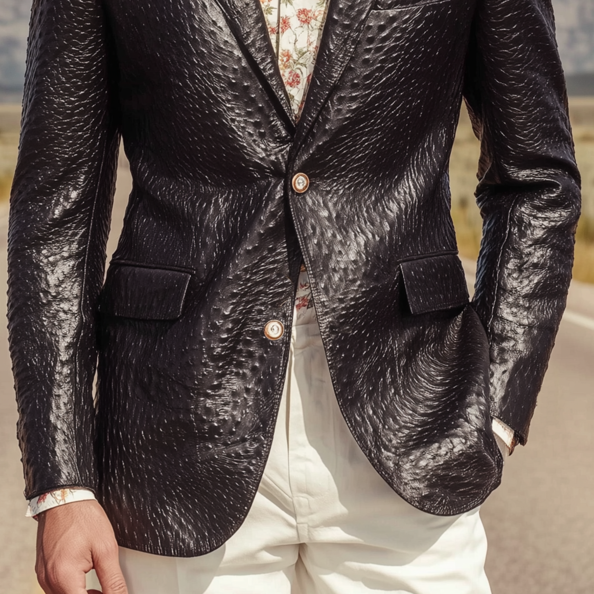 Men's Classic American Retro Texture PU Leather Slim Single-breasted Blazer MTA1603H5K