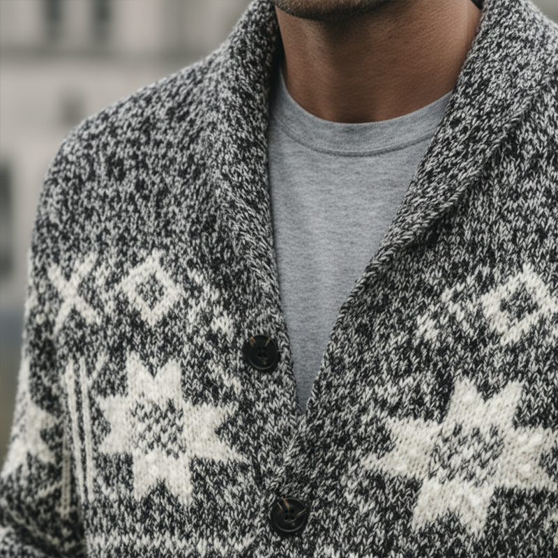 Men's Winter Vintage Knitted Jacquard Cotton Cardigan MTA1679J2P