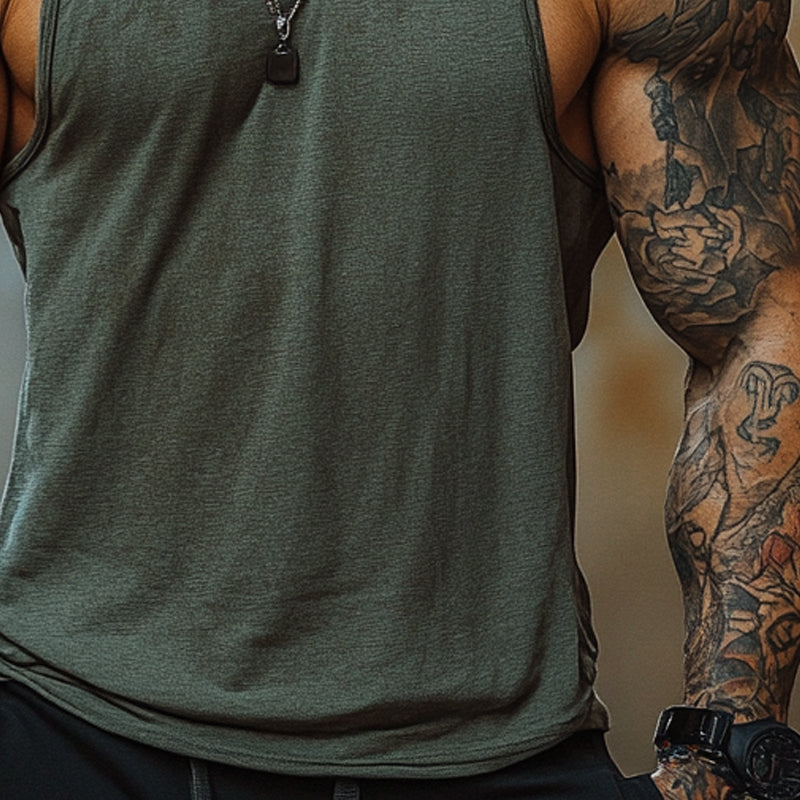 Men's Summer Sports Crew Neck Cotton Blend Tank Top MTA0874E0X