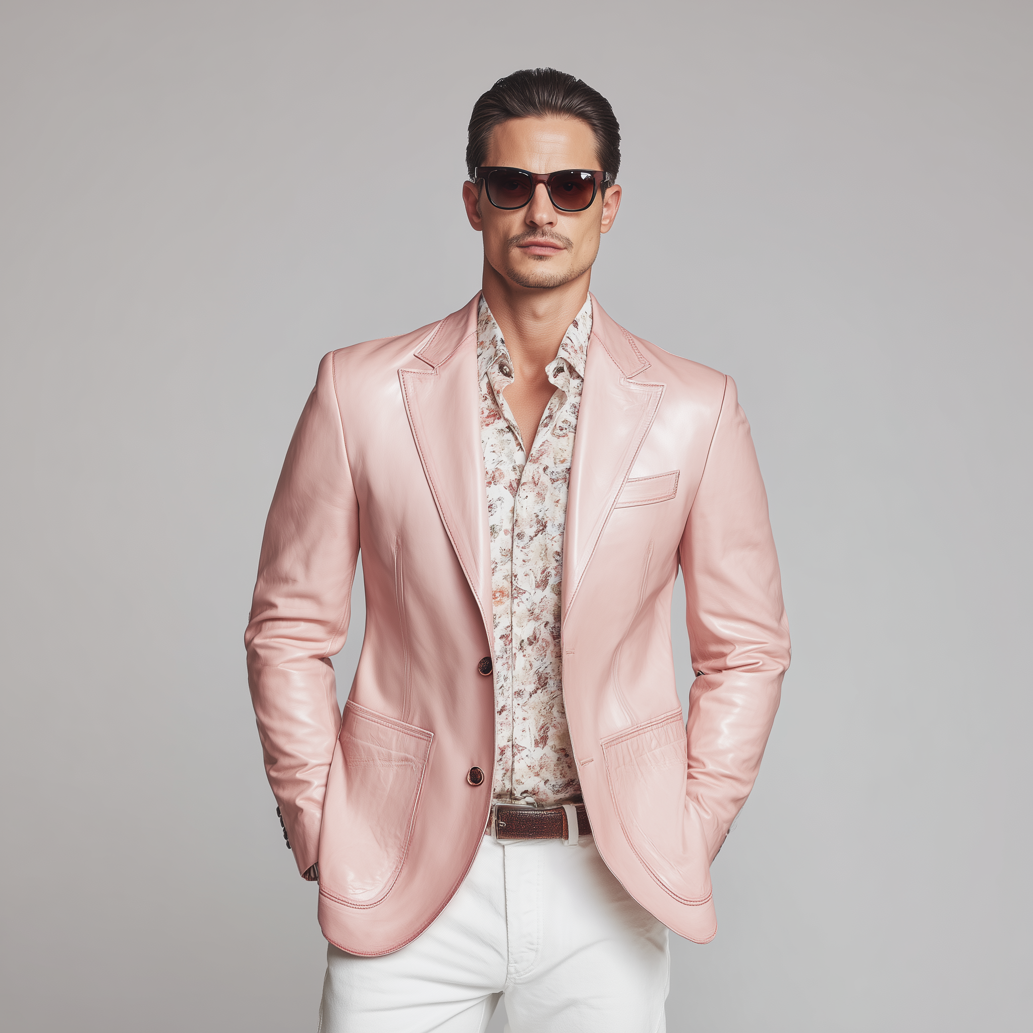 Men's Classic Casual Pink Pu Leather Single-breasted Slim-fit Blazer MTA1240H7K