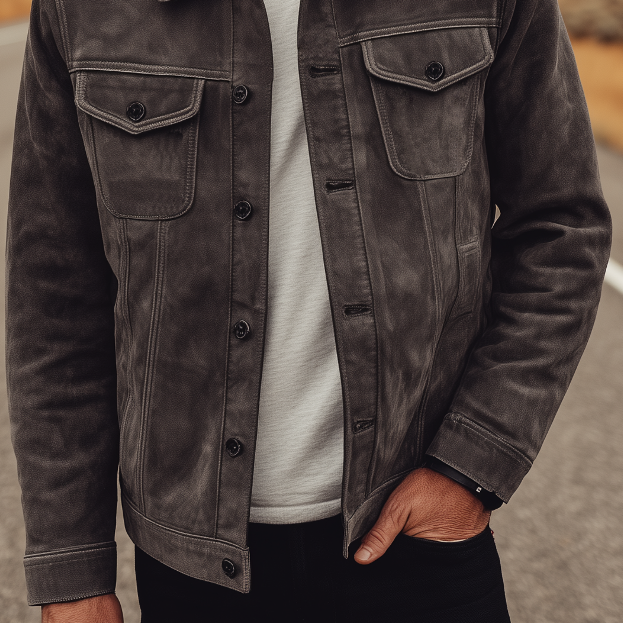 Men's Classic Retro Western Style Lapel Suede Jacket (With Detachable Fur Collar) MTA1888H4K